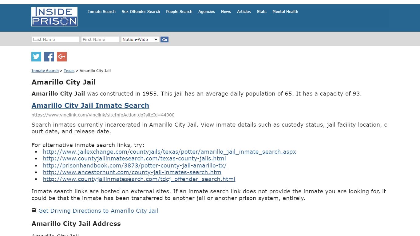 Amarillo City Jail - Texas - Inmate Search - Inside Prison