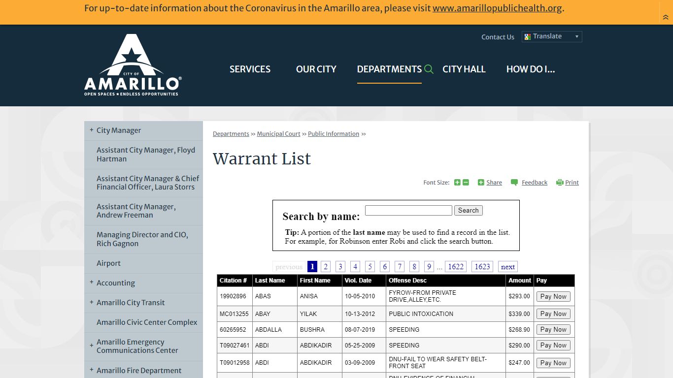 Warrant List | City of Amarillo, TX